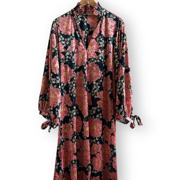 Zara Trafaluc Balloon Sleeve Floral Velvet Midi Dress Size S - Picture 4 of 8